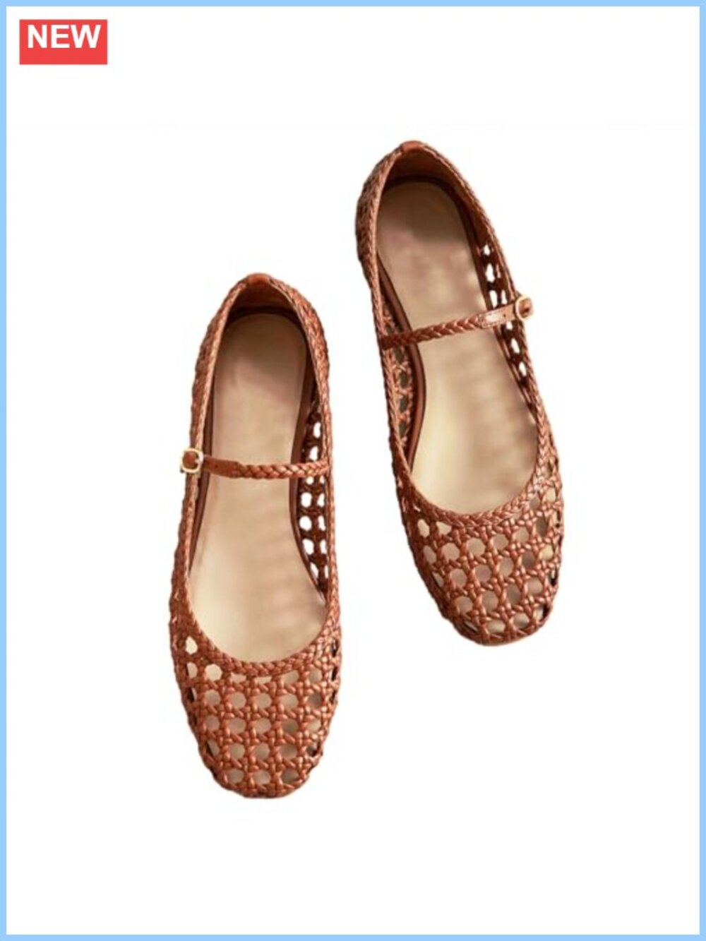 Woven Mesh Ballet Flats Women Metal Buckle Strap Round Toe Mary Jane Shoes